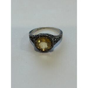 Elegant Silver Ring with Yellow Citrine  Gemstone